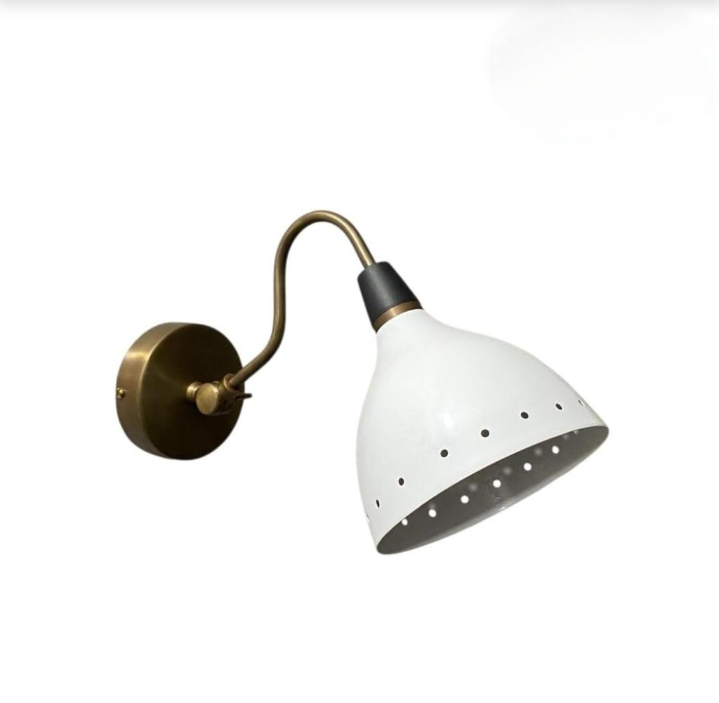 Mid Century Modern Brass Wall Sconce White Enamel Shade Light Adjustable Arm Bedside Lamp Vintage Style Wall Light Fixture Home Decor Lamp