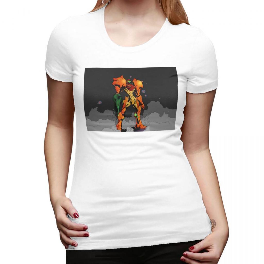 Metroid Samus Aran Prime Hunter TShirt for Women Round Neck Streetwear T Shirts Womens Short Sleeve Summer Clothes Tops
