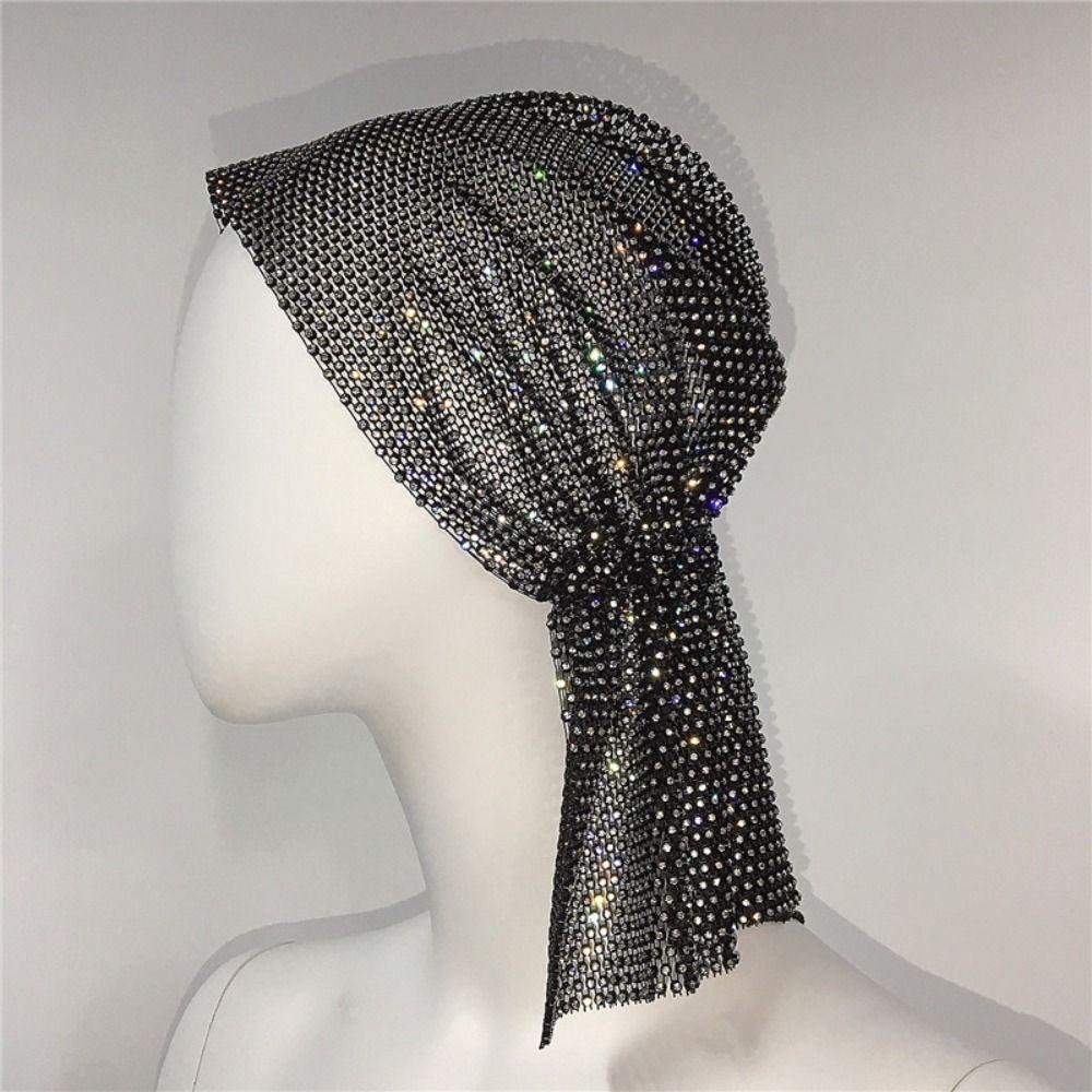 Vintage Aurora Borealis Hair Band Crystal Fishnet Headscarf Rhinestone Bandana  Streetwear