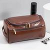 PU Leather Travel Wash Bag Large Capacity Storage Handbag Portable Hanging Toiletry Bag  Father