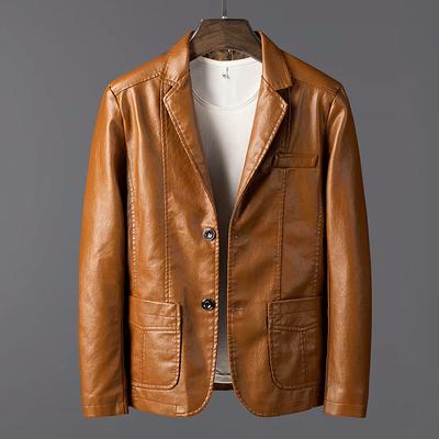 Casual PU Leather Jacket Blazer Thin Spring Retro Business Commuter Leather Jacket European and American Men's Clothing