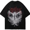 Gothic Wing Pattern Printed Tshirt for Men Hiphop Street Retro 2D Print Pure Cotton Fabric Shortsleeved Tshirt