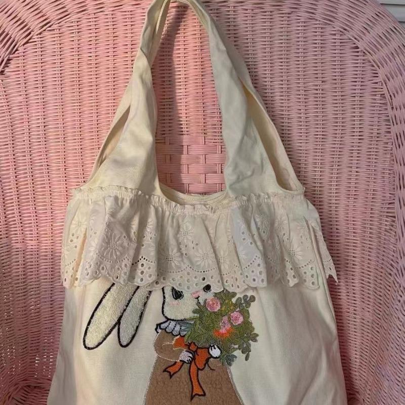 Lace-trimmed Single-shoulder Bag Large-capacity Student Class Handbag