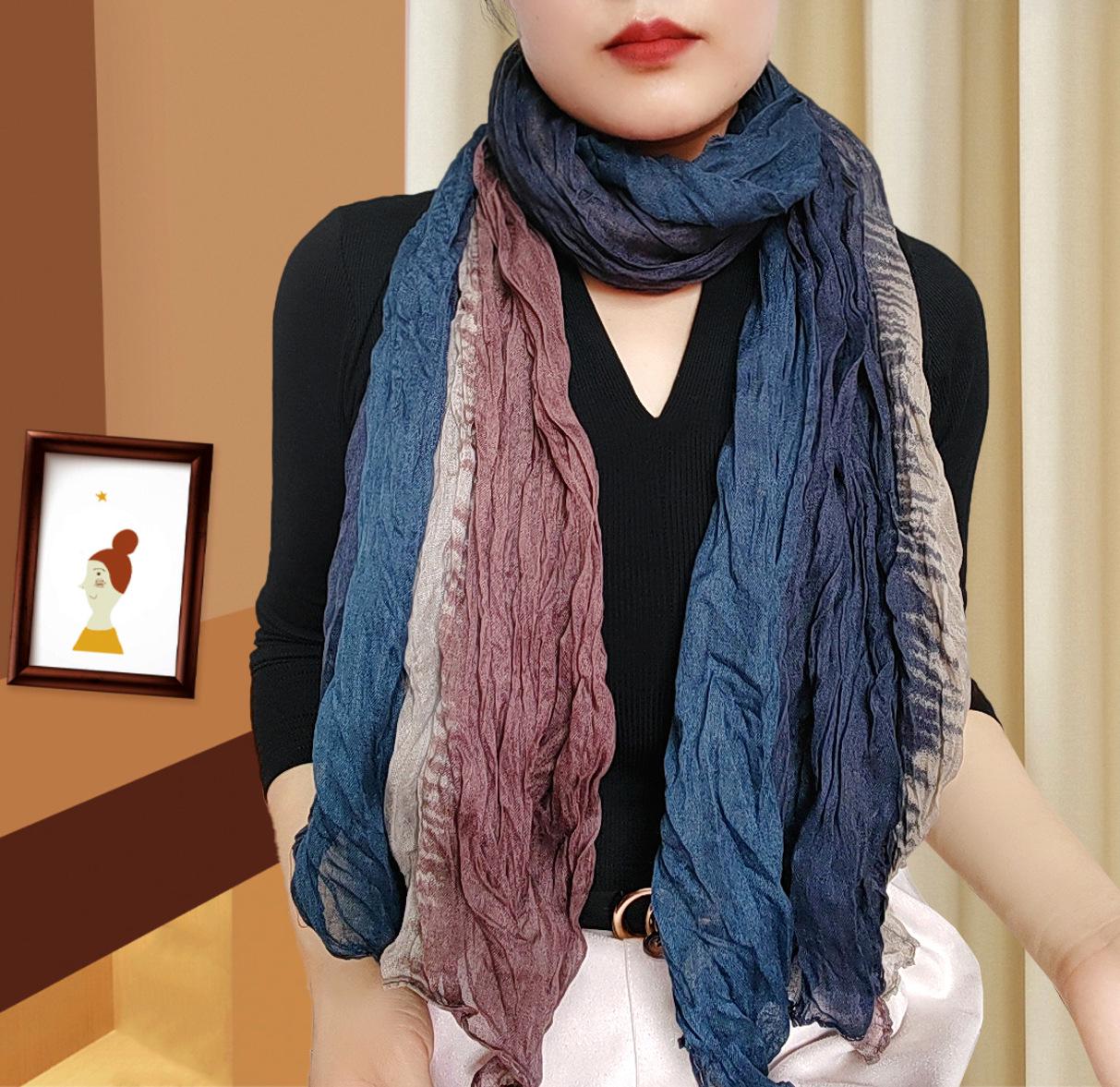 

Модный градиентный шарф/шаль из хлопка, льна и шелка для женщин - Защита от солнца и двустороннее использование для всех сезонов 175 cm