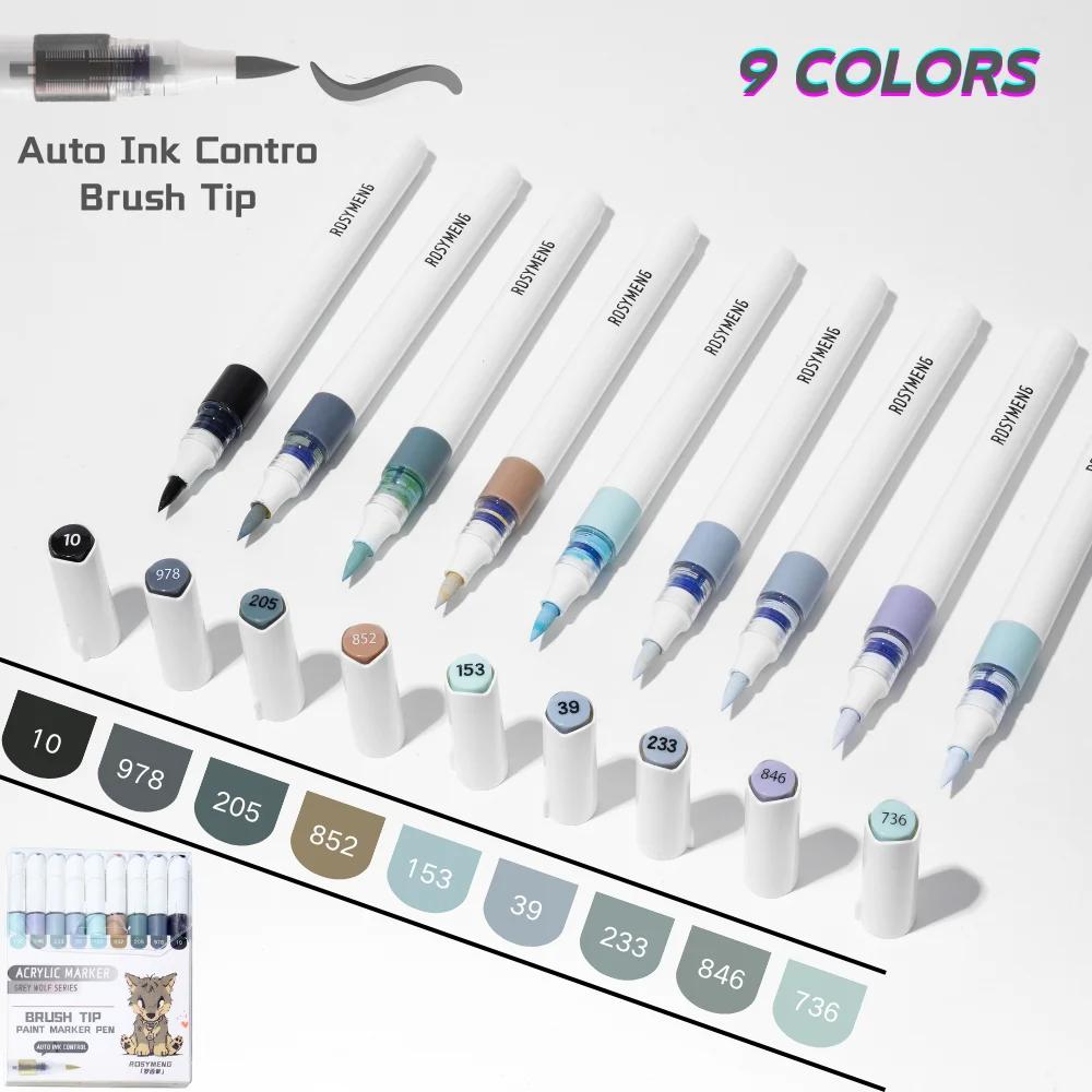 ROSYMENG 126/9 Colors Acrylic Paint Marker Pens Soft Brush Professional Drawing Pens PK LANGUO School Stationery Art Supplies
