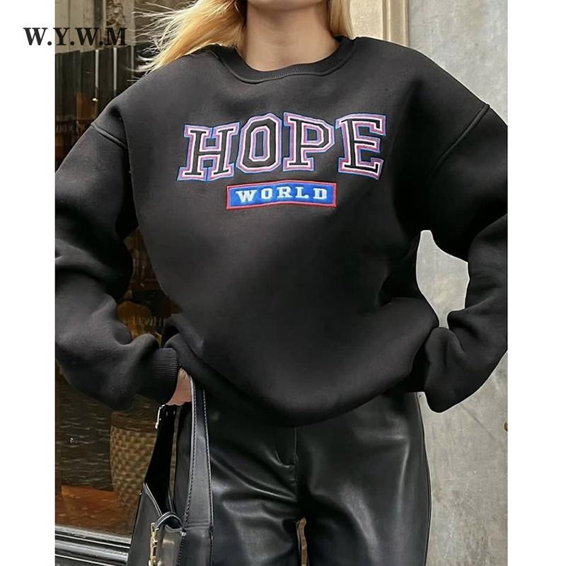 

WYWM Hope, хлопковые толстовки с буквенным принтом, женские осенние новые повседневные винтажные уличные пуловеры в стиле хип-хоп, женский свободный топ с круглым вырезом
