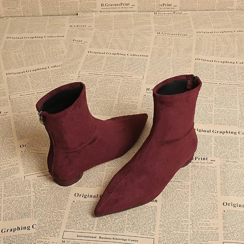 Women Boots Temperament Pointe Short Boots High Quality Suede Leather Boot Fashion Elastic Slim Women Ankle Boot Bottines Femmes