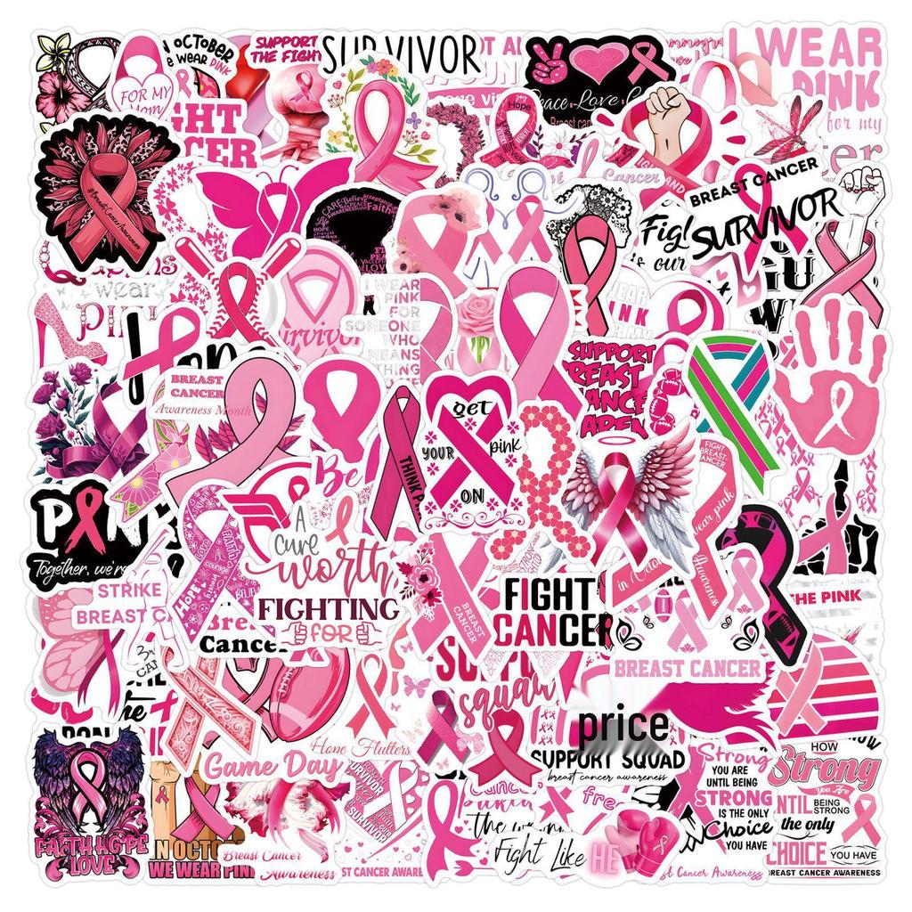 Cross-Border Cartoon Breast Cancer Creative Waterproof Stickers: 55-110 Sheets for Suitcase, Water Bottle, Computer Decoration.
