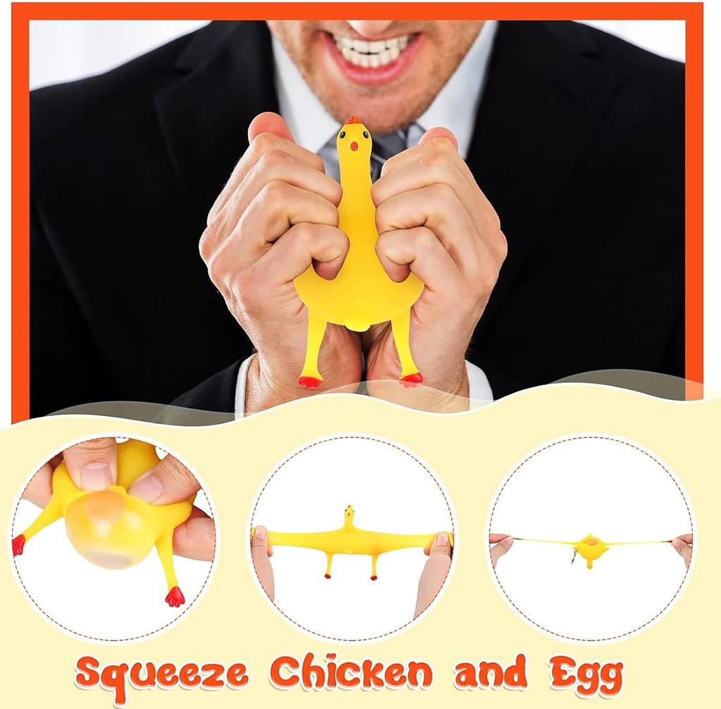 6pcs Funny Rubber Chicken Keychain Laying Egg Chicken StrRelief for Adult Venting Anger,Releasing Stress