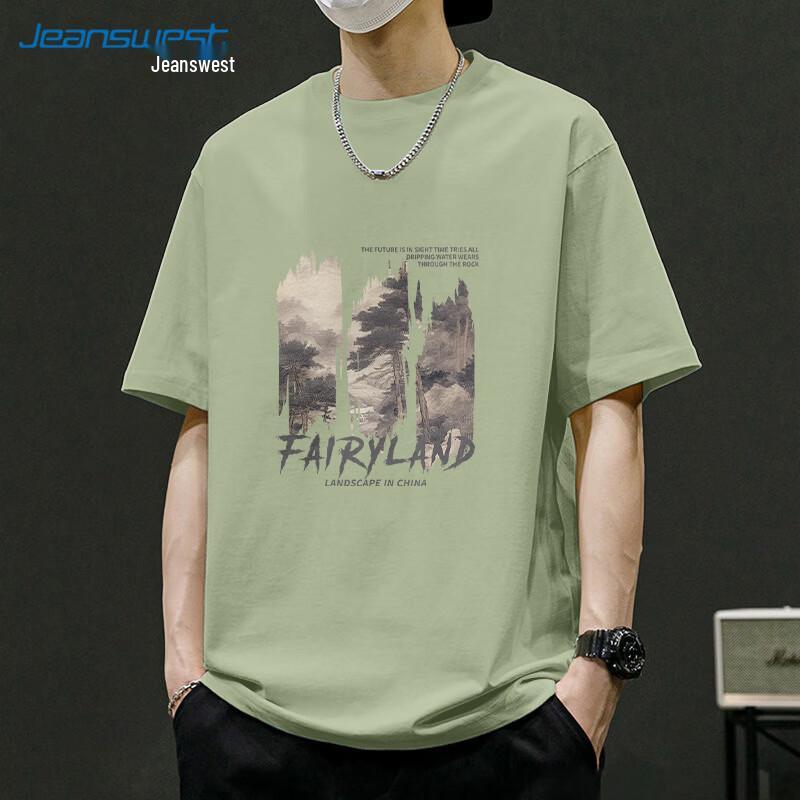 T-shirt da uomo Jeanswest a vestibilità larga con stampa paesaggistica in cotone pesante