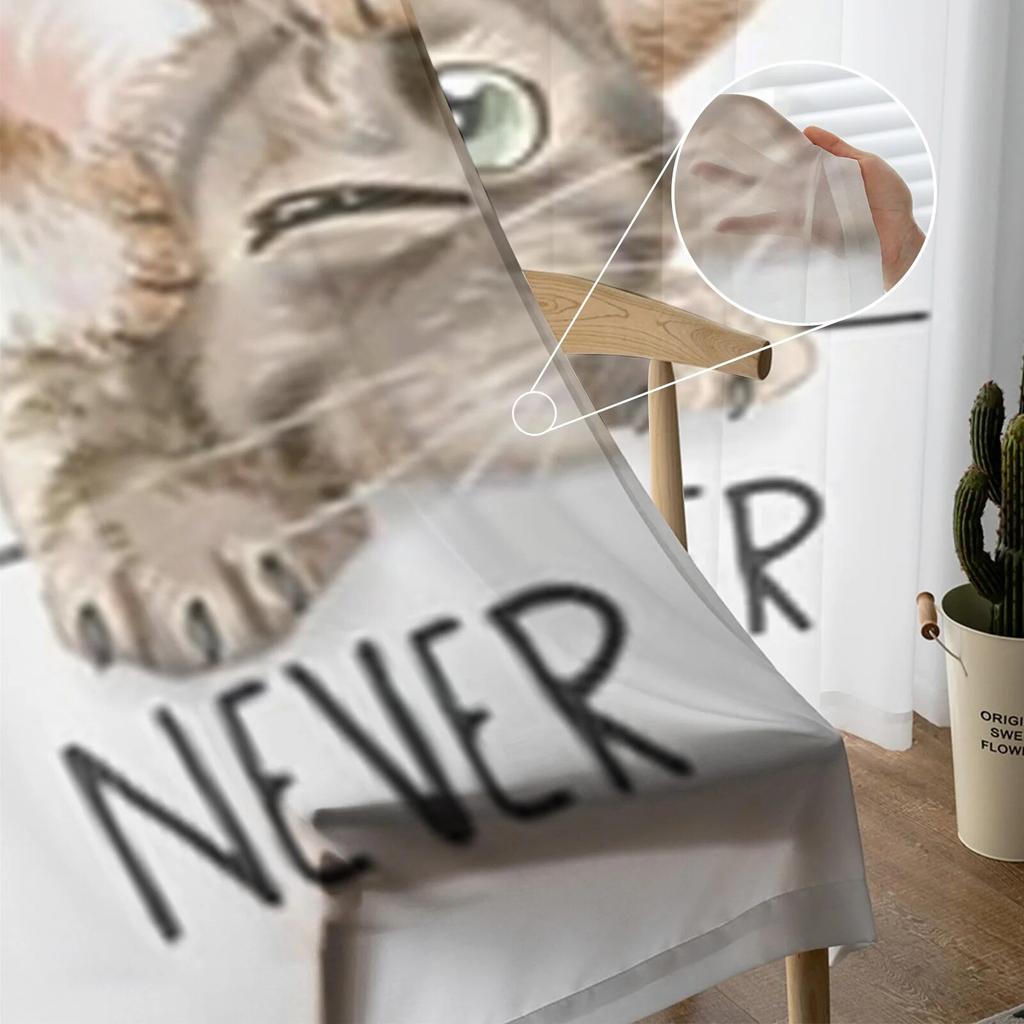 Two Kittens Sheer Window Curtains For Living Room Bedroom Modern Voile Tulle Curtains Fabric Drapes For Kitchen