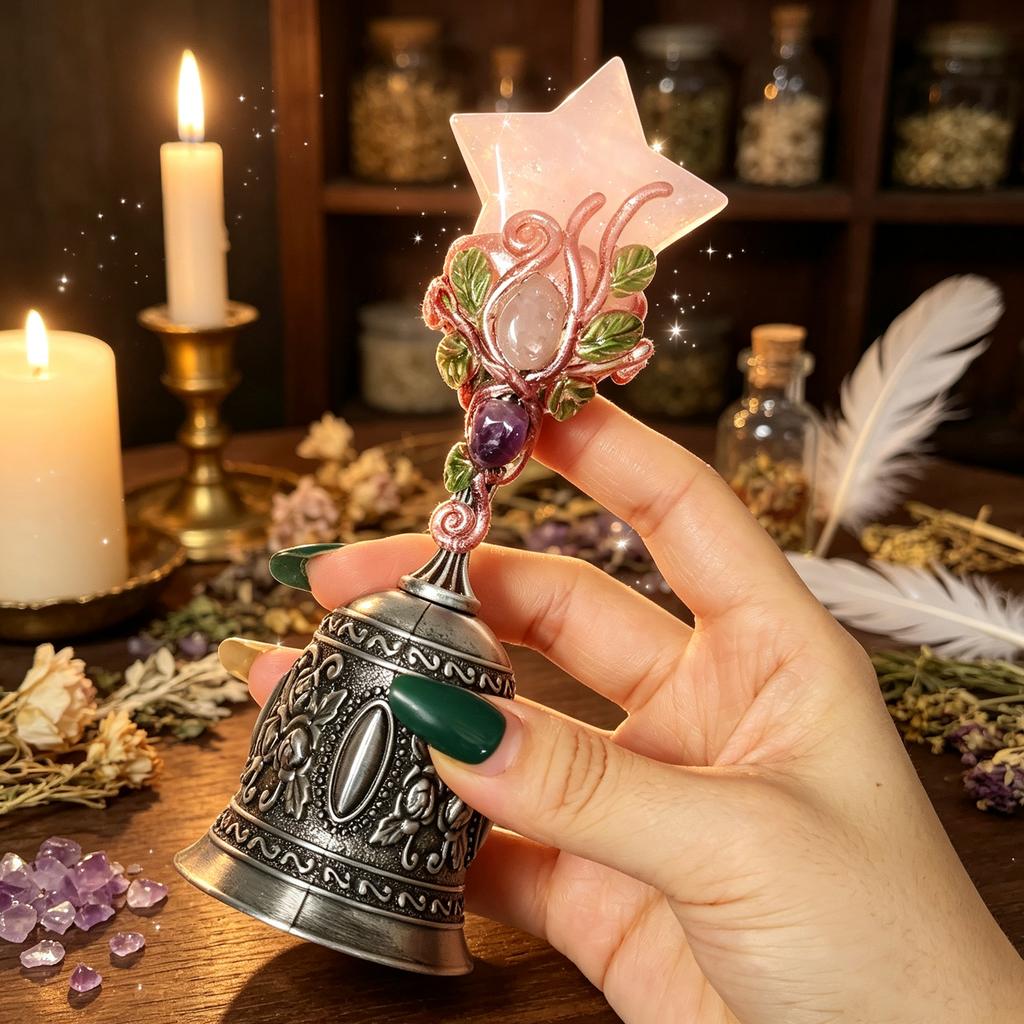 Natural Crystal Star Moon Love Tourmaline Crystal Magic Bell DIY Creative Halloween Witch Magic Props
