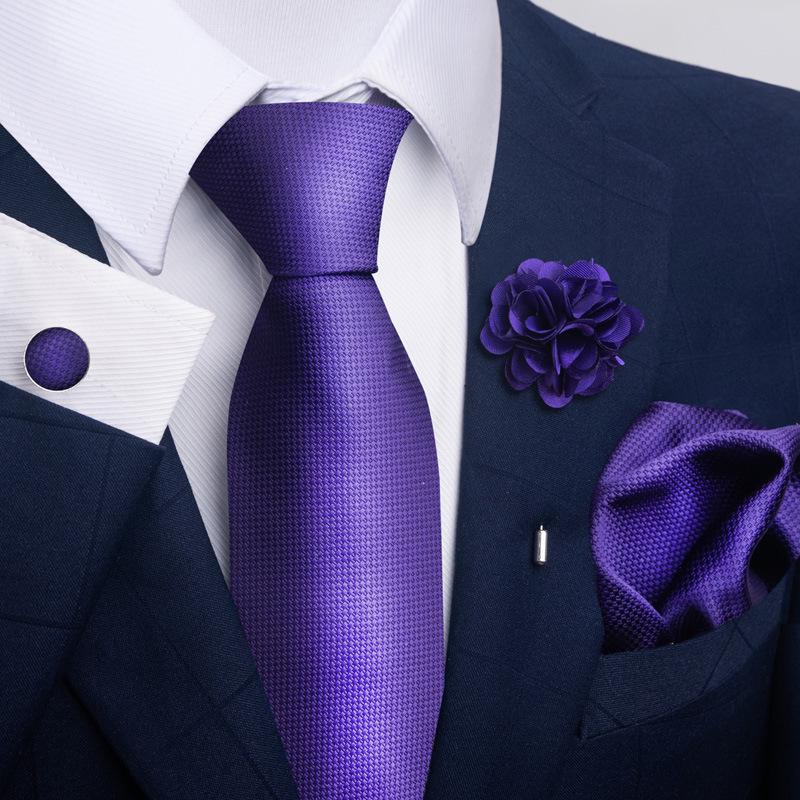 Brown Paisley Men's Tie, Pocket Square, Cufflinks & Boutonniere Set for Business Formal Wear.