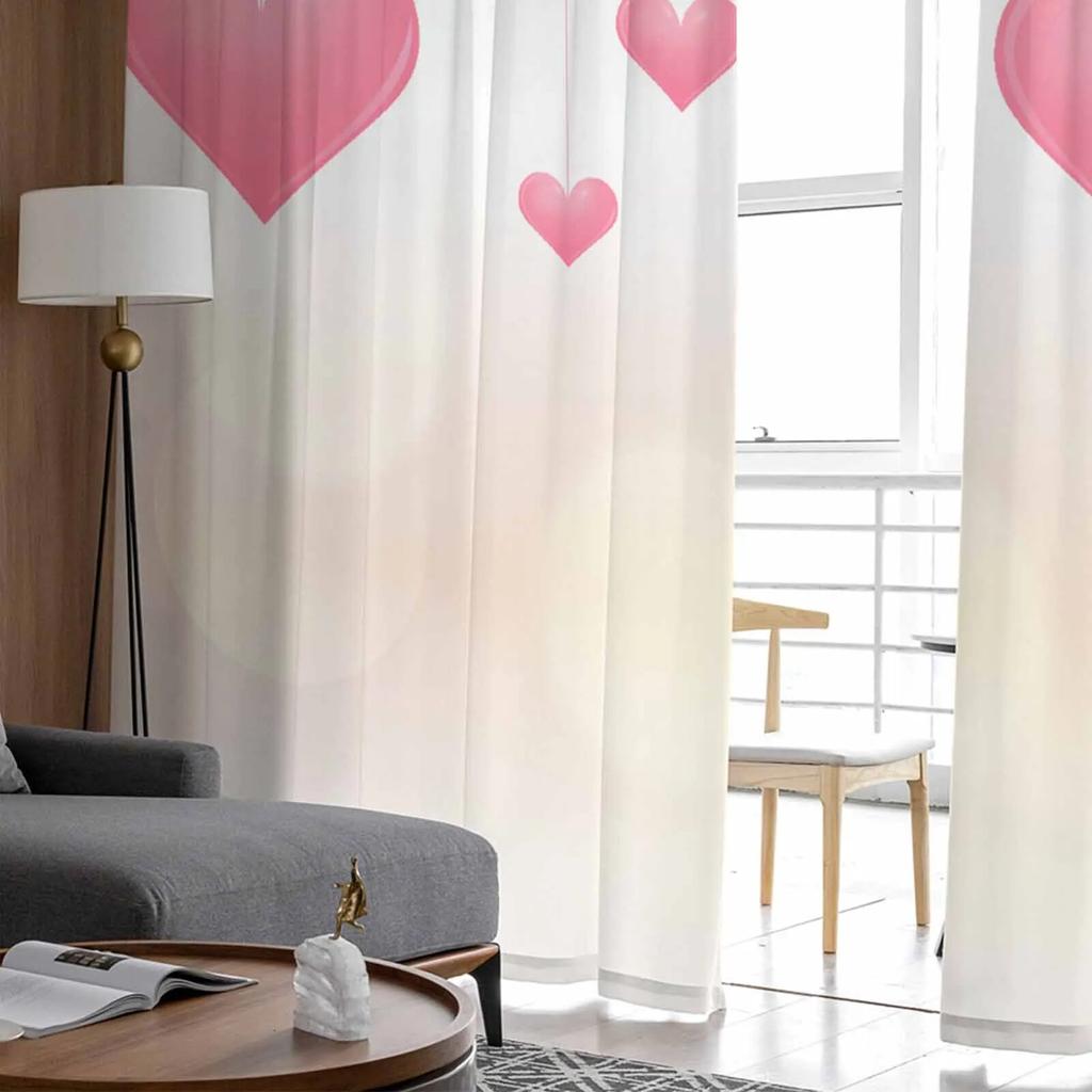 Valentinstag-Rosa-Herz-durchsichtige Vorhänge für Wohnzimmer, Küche, Fenstervorhänge, Schlafzimmer, Tüll-Voile-Vorhänge