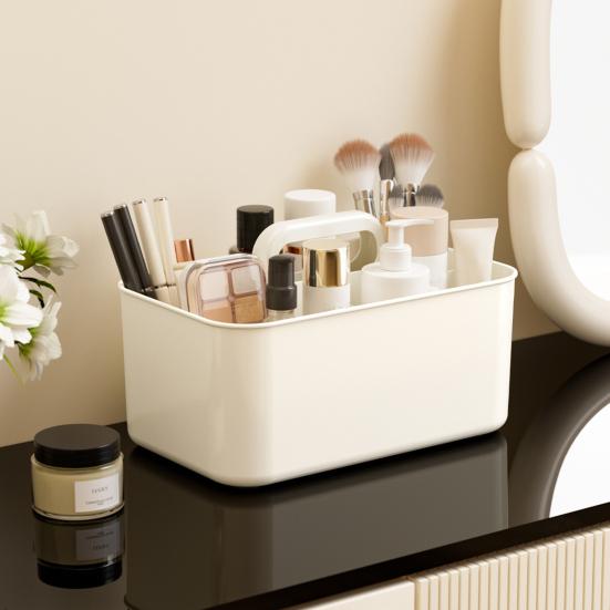Storage Box Stackable Desk Organizer with Handle Large Capacity 5 Compartments Stationery Makeup Storage Holder