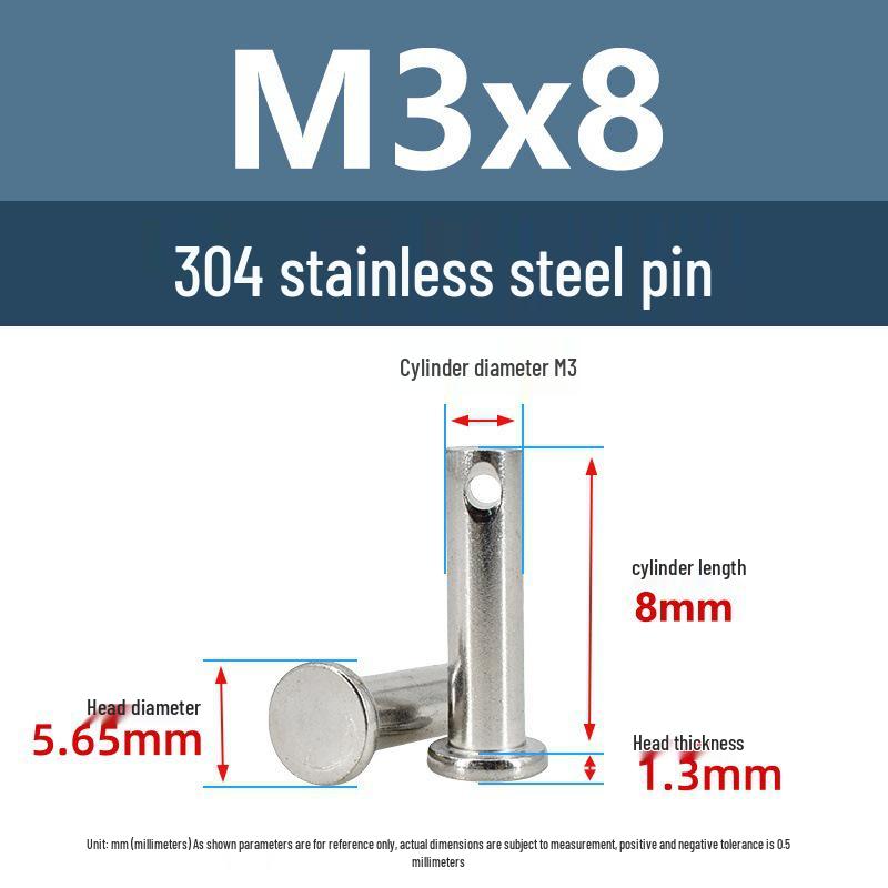 304 Stainless Steel Cylindrical Flat Head Positioning Pin with Hole (M3-M10)