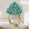 Vintage Inlaid Imitation Turquoise Women's Ring Ethnic Gold Color Geometry Daily Wear Party Jewelry Anniversary Gift