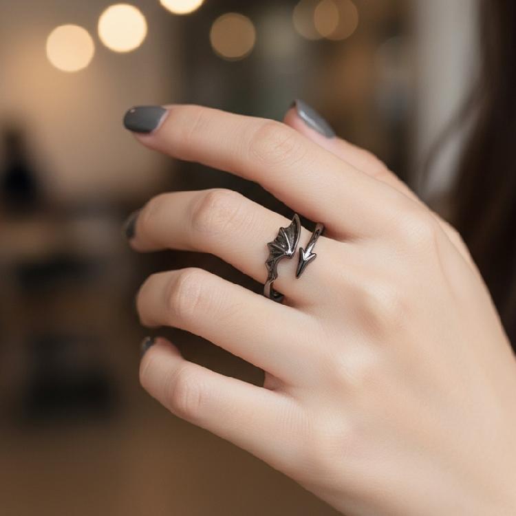 Wing Adjustable Couple Rings Gothic Open Jewelry Sturdy Alloy Romance Matching Accessory