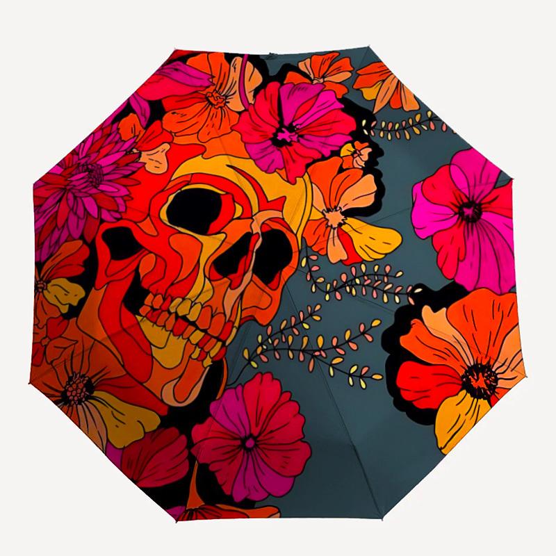 

1pc Floral Skull Umbrella - Portable Home Essential, Durable Iron Frame with Rod Structure, Fashion Lovers yy250910025