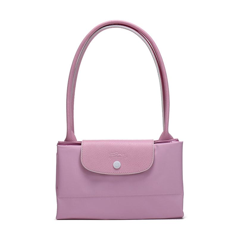 Longchamp Polyamide Canvas With Cow Leather Canvas Bag, One Shoulder Handbag Large Womens Pink