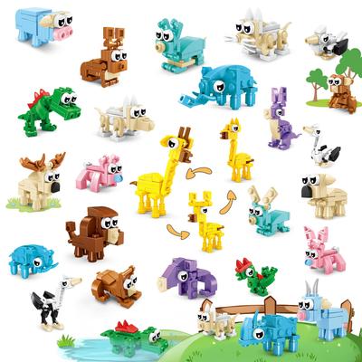 3-in-1 Animal Building Blocks, Kids' Toys, Prefilled, Educational Toy, Popular Building Set, 12 Boxes, 36 Animal Models, STEM, Elementary School Ages