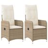 VidaXL Garden Reclining Chairs Set of 2 and Cushions Beige Rattan, Reclining Garden Armchair, Recliner Armchair of 365688