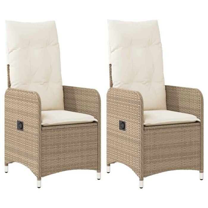 VidaXL Garden Reclining Chairs Set of 2 and Cushions Beige Rattan, Reclining Garden Armchair, Recliner Armchair of 365688