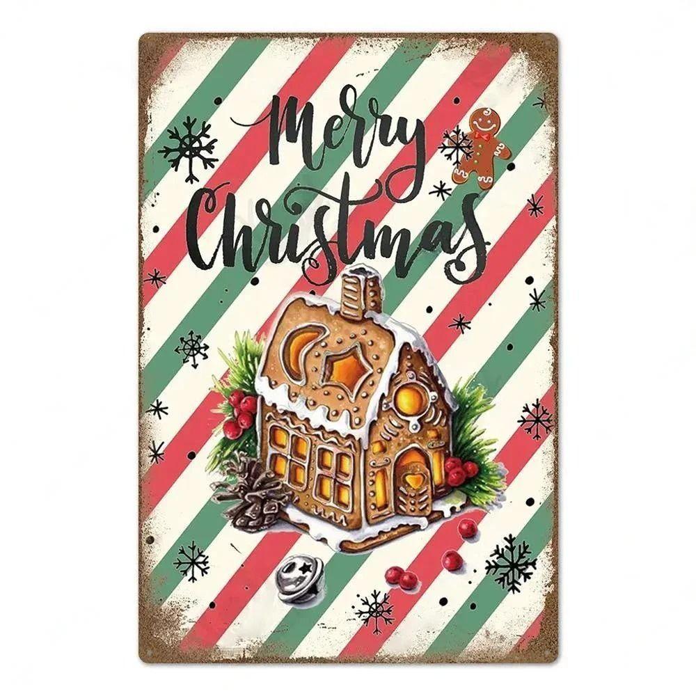 Vintage Christmas Metal Tin Sign Home Festive Wall Decor