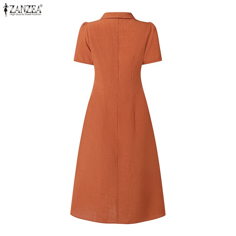 ZANZEA Elegant Women Turn Down Collar Casual Short Sleeve Dress