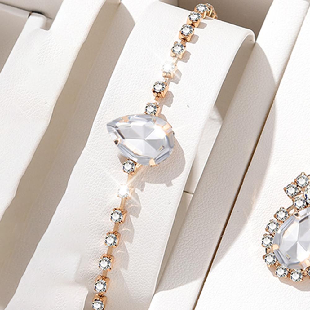 5 Piece Set For Women Personalized Fashion Minimalist And High-end Water Droplet Diamond Necklace Earrings Ring Bracelet Set