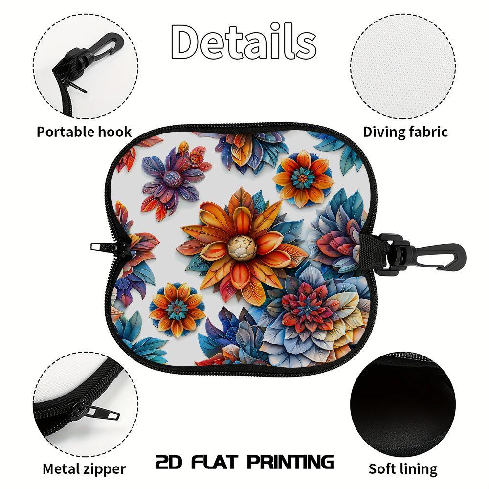 Vibrant Floral Pattern Protective Sunglasses Case, Colorful Botanical Print Eyewear Storage Pouch, Lightweight Zipper Spectacle Holder, Travel Accesso