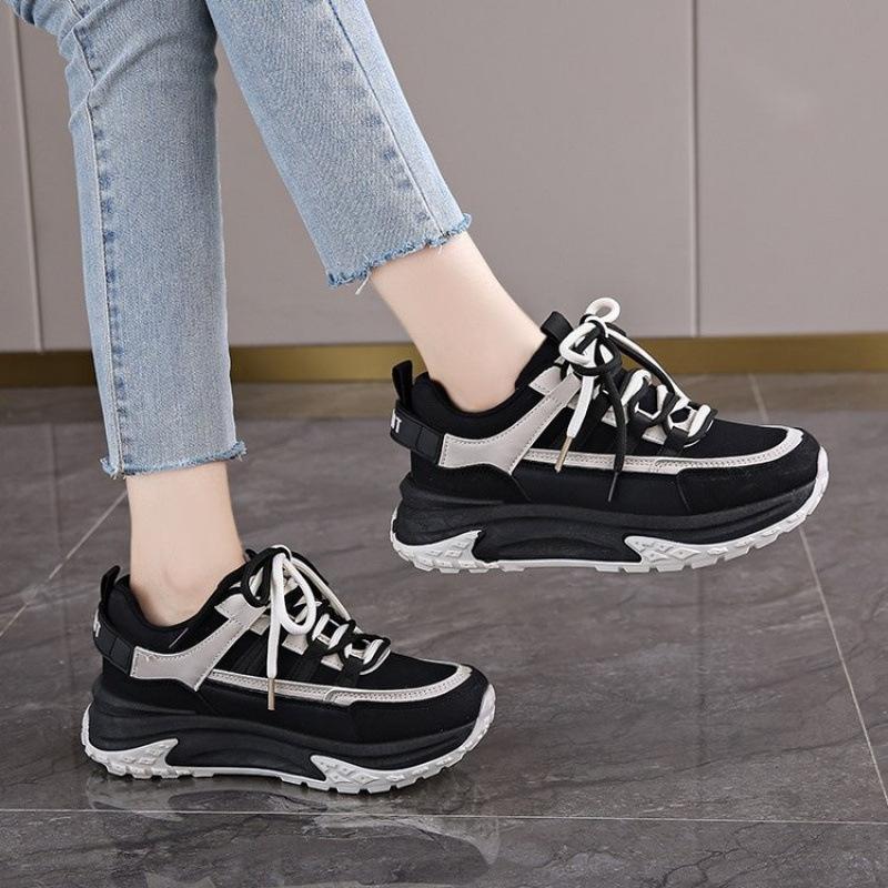 Thick Soled Women's Sneakers with Raised Height Soft Sole Wear-resistant and Anti Slip Fashionable and Casual Women's Shoes
