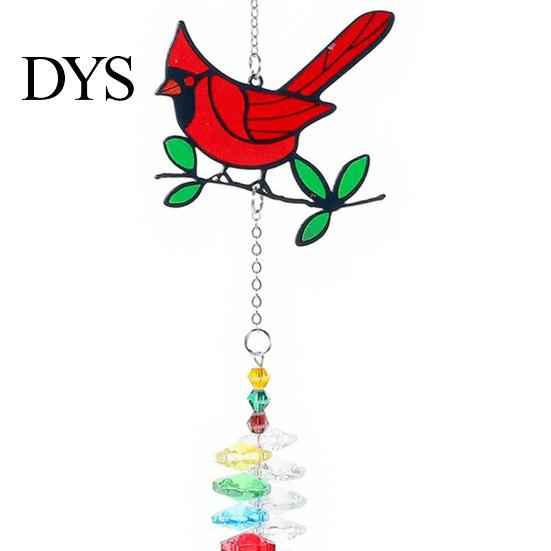 Decorative Prisms for Balcony Faux Crystal Red Bird Suncatcher with Chain, Window Hanging Ornament Interior Decor Prism Heart Pendant, Colorful