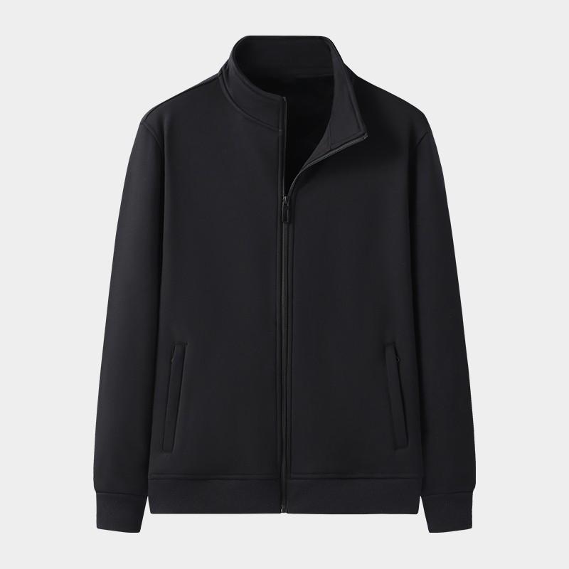 Unisex Fleece-Lined Stand Collar Zipper Sweatshirt - Casual Long-Sleeved Cardigan for Construction Workers