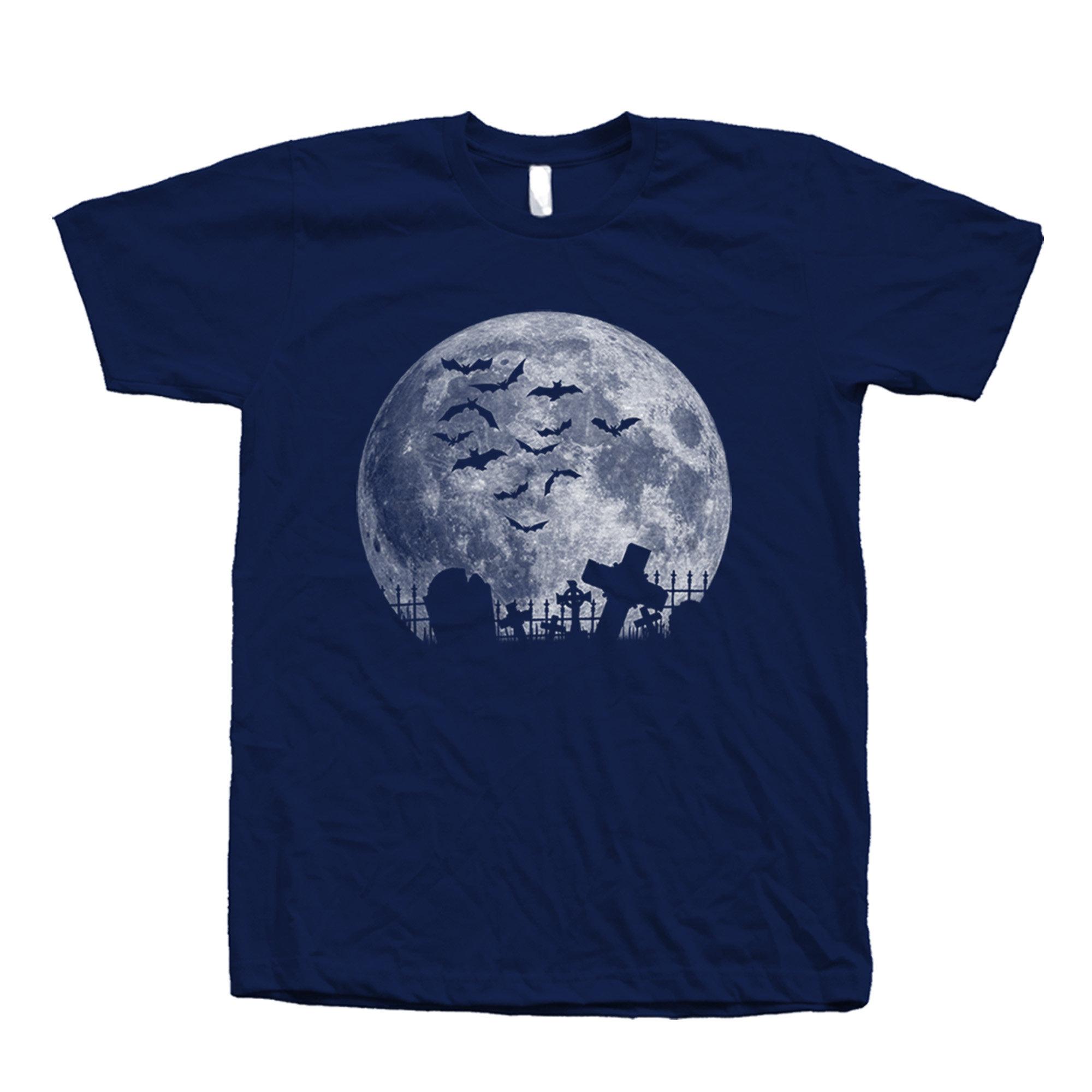 

Full Moon Halloween T-Shirt Bats Graveyard Screen Print Retro Streetwear High-quality Crew-neck Short-sleeved Men s T-shirt 4XL