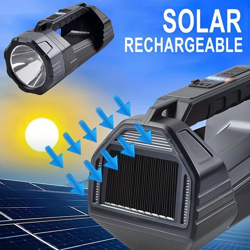Solar LED Flashlight, Rechargeable Torch with Digital Power Indicator, Portable Light for Camping, Hiking, Home and Emergency Use