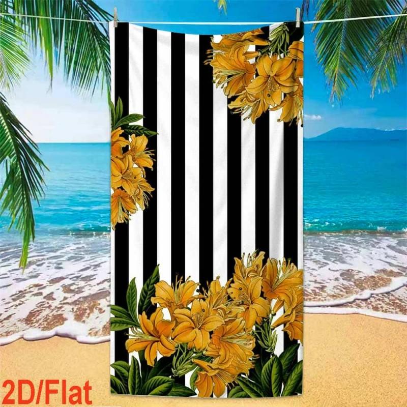 Black White Vertical Stripe Bird Of Paradise Monstera Leaf Tropical Beach Towel Quick Dry Lightweight Towel For Pool Outdoor