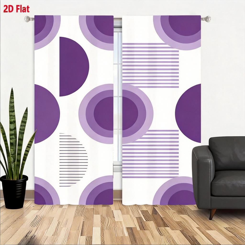 Geometric pattern curtain 2 pieces semicircle and lines on cream background, modern minimalist home decoration