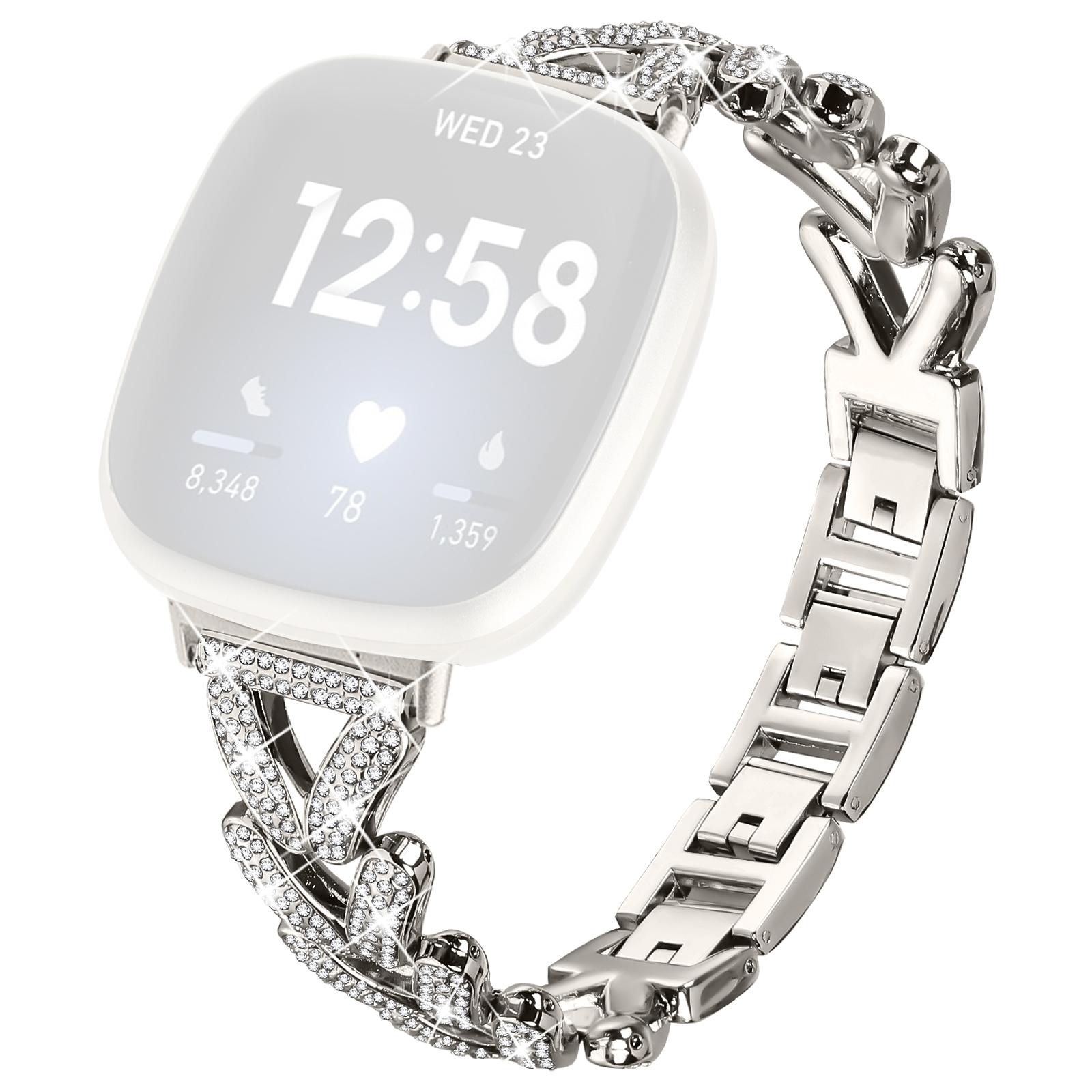 

Ремешок для часов из цинкового сплава с витым узором и стразами для Fitbit Versa 4/Fitbit Sense 2 Starlight