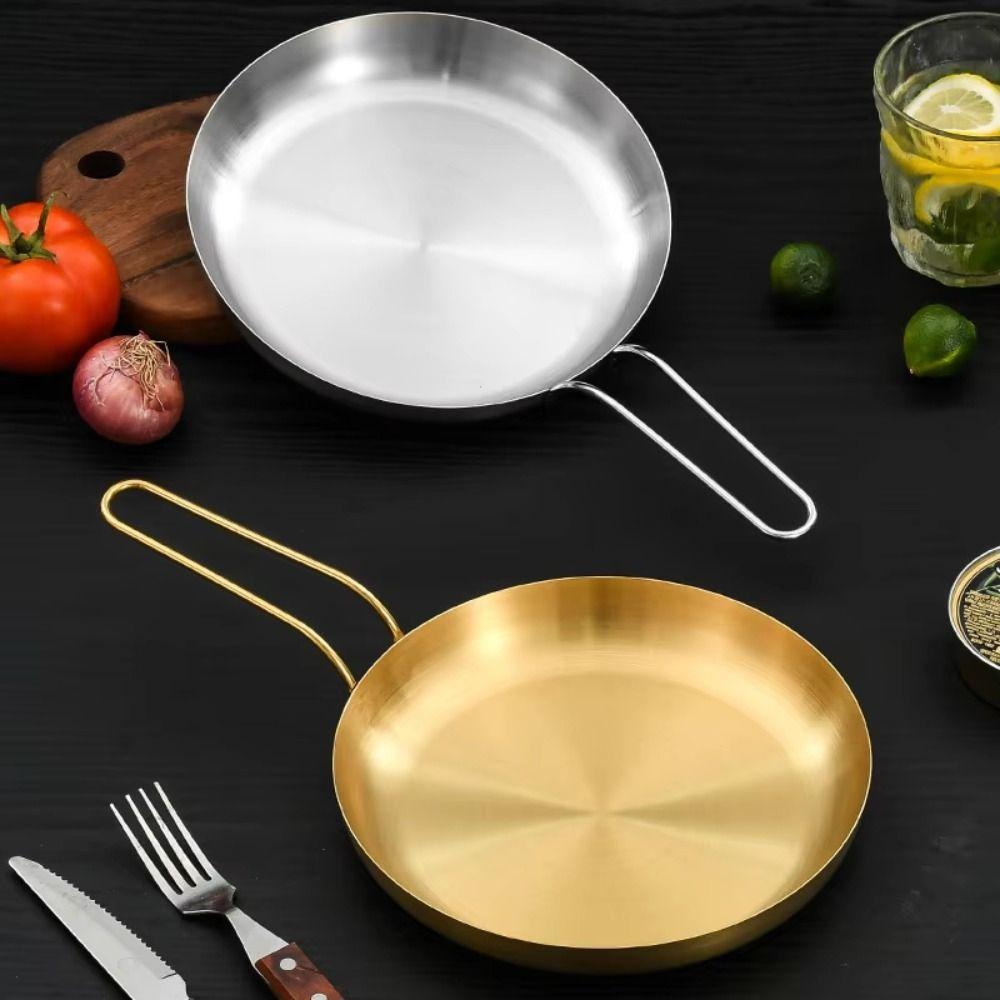 Handled Stainless Steel Frying Pan 18/20cm Snack Dish High-quality Serving Plate Barbecue