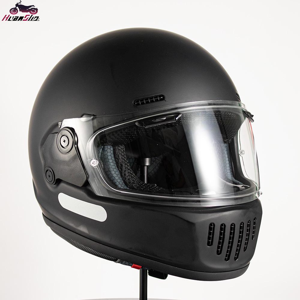 Retro Full Face Motorcycle Helmet with Fiberglass Lens and Ventilation for All-Season Use