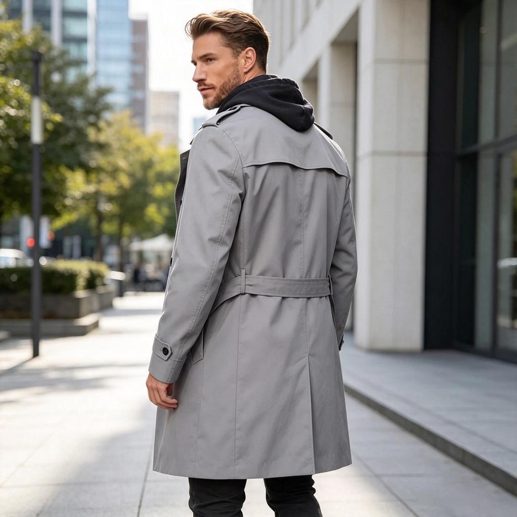 Men's Slim Fit Double-Breasted Casual Jacket Color Long Sleeve with Lapel Collar for Spring and Fall