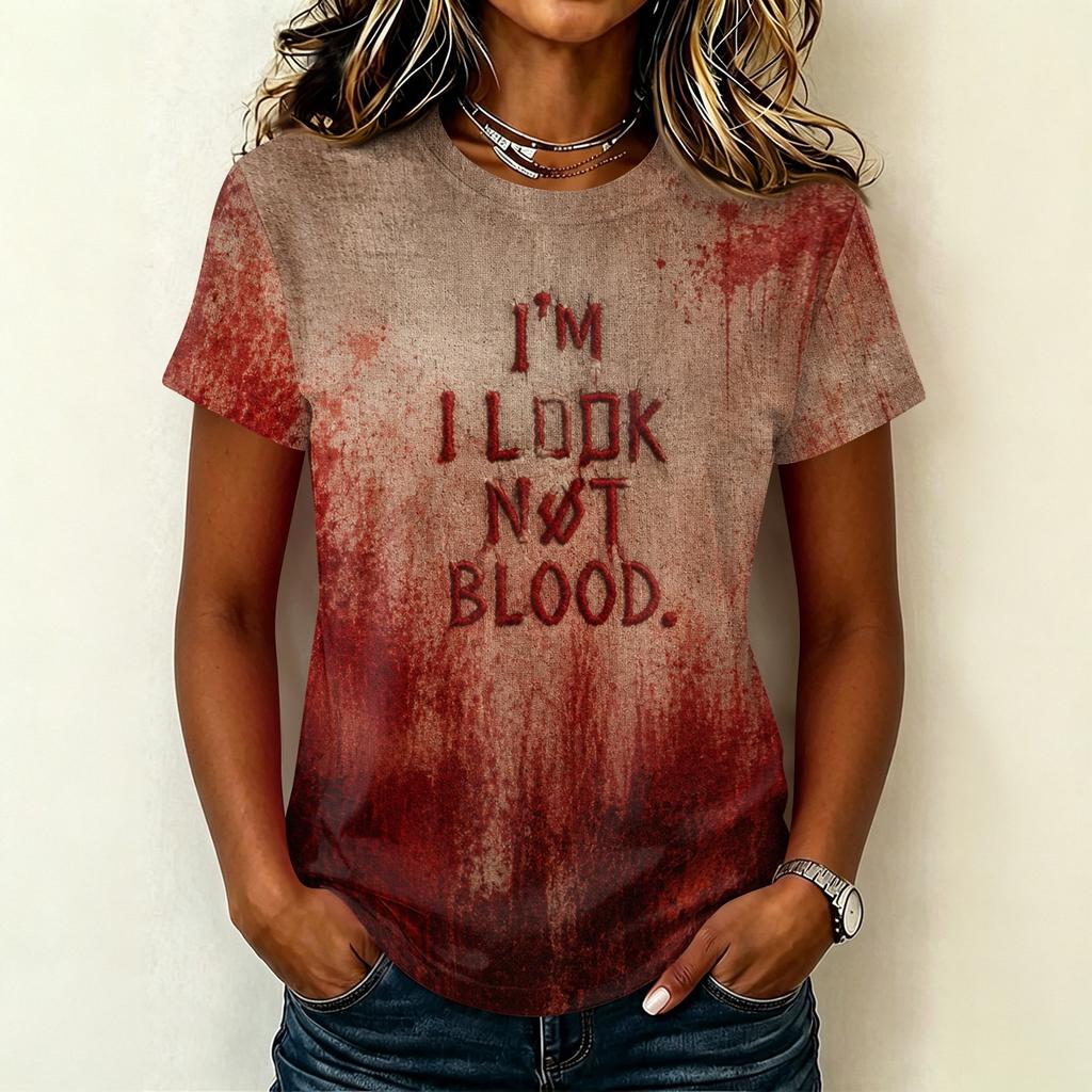 Women's Casual Pullover Short Sleeve T Shirt Halloween Graphic Print Round Neck Top Lightweight Comfortable Fit