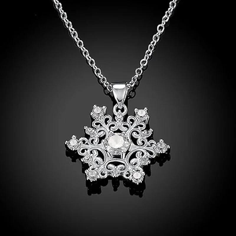 Huitan Romantic Snowflake Design Women's Necklace with Dazzling Crystal Cubic Zirconia Wedding Party Temperament Bridal Jewelry