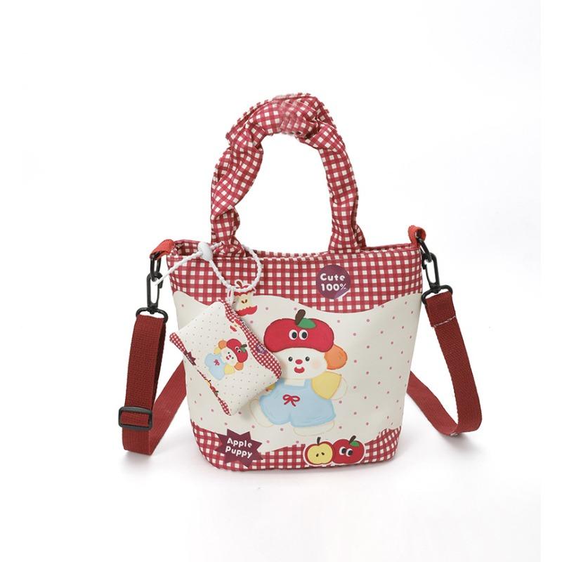 New Shoulder Messenger Bag Style Cute Cartoon Canvas Bag Women's Large-capacity Commuter Bucket Bag