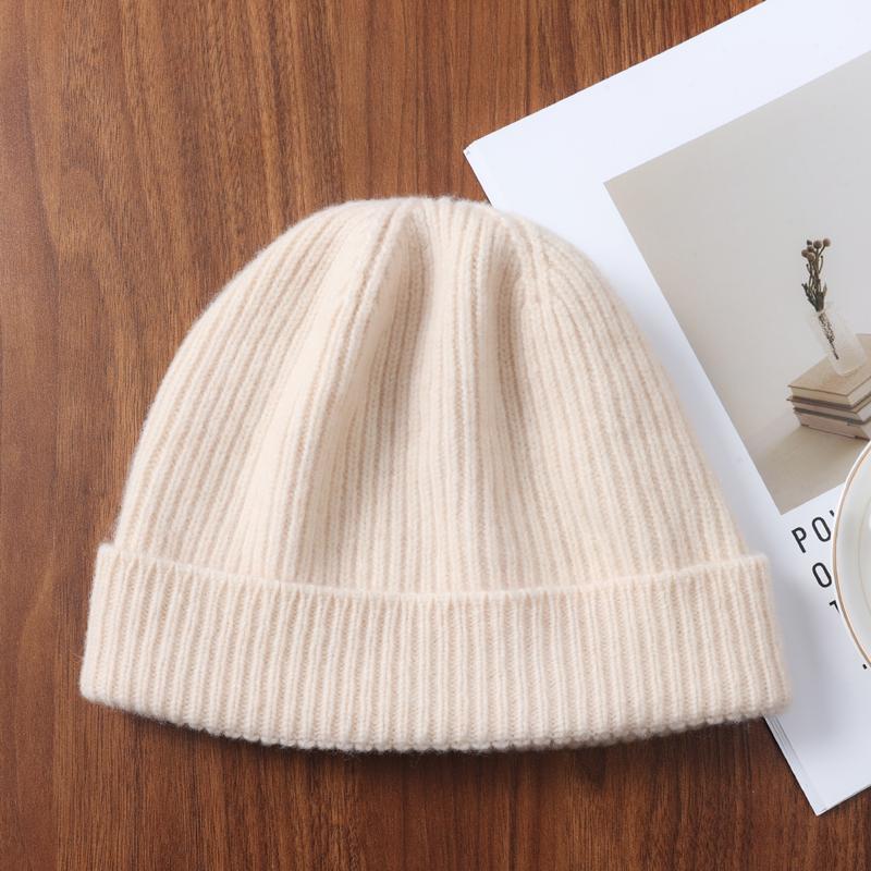 100%Merino Wool Beanies For Women&Men Winter Warm Soft Solid Knitted Thick Skullies Cap Flipped Heap Pullover Cap Ski Bonnet