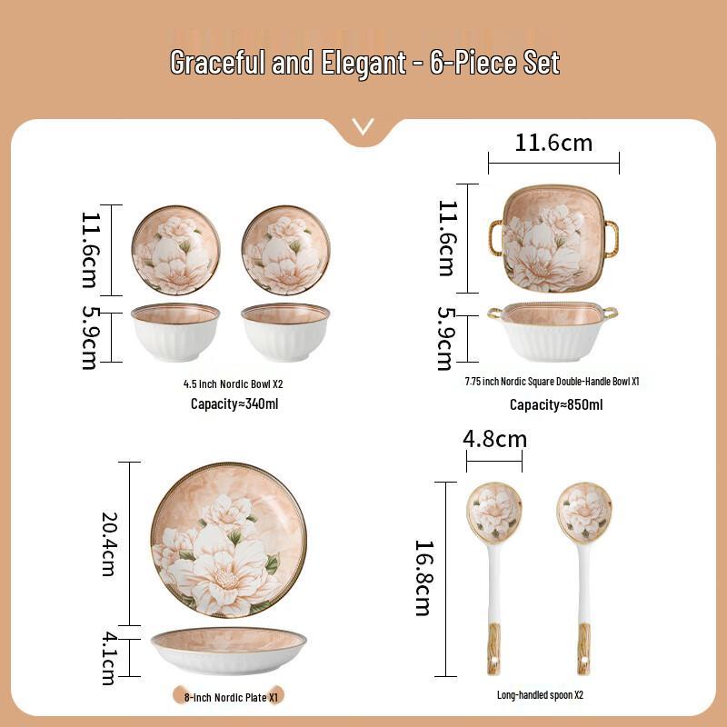 Japanese Style Camellia Ceramic Dinnerware Set