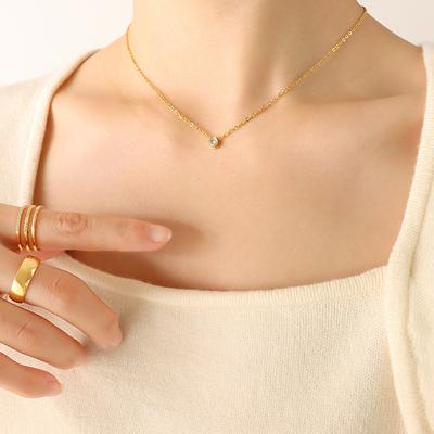Zirkón Jednoduchý Diamantový Ľahký Luxusný Náhrdelník na Kľúčnu Kosť Titánová Oceľ 18K Zlato Nezmiznúce Dámske Šperky