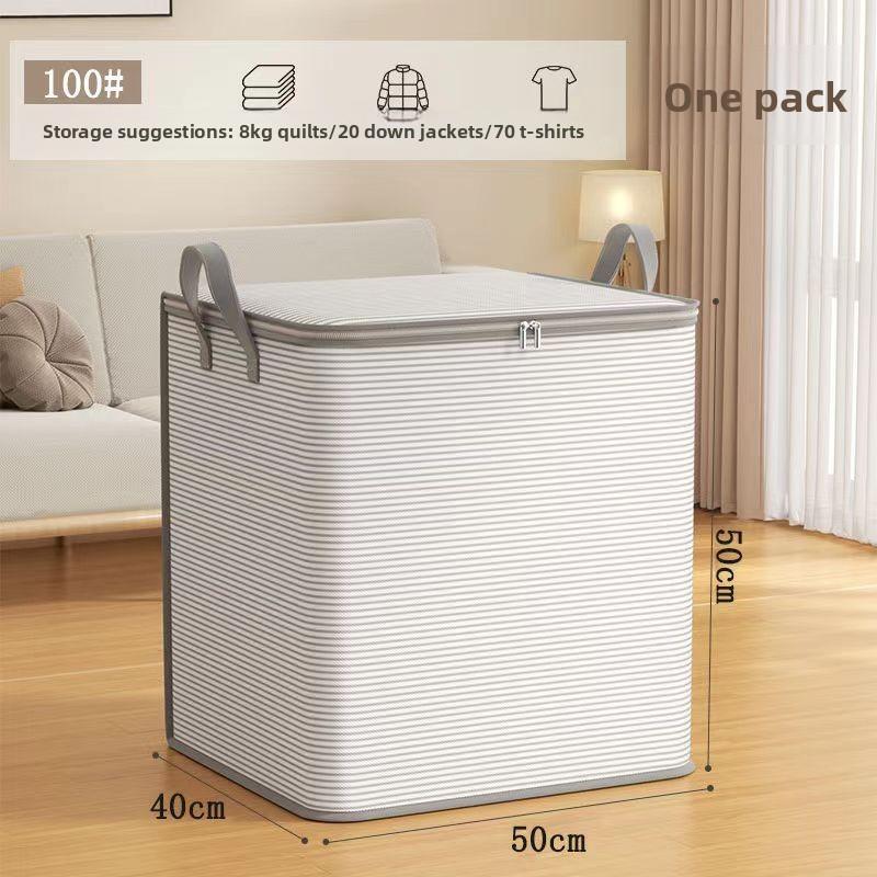 

Grey striped zippered storage bag large capacity storage bag dustproof suitable for home storage, classified storag organization