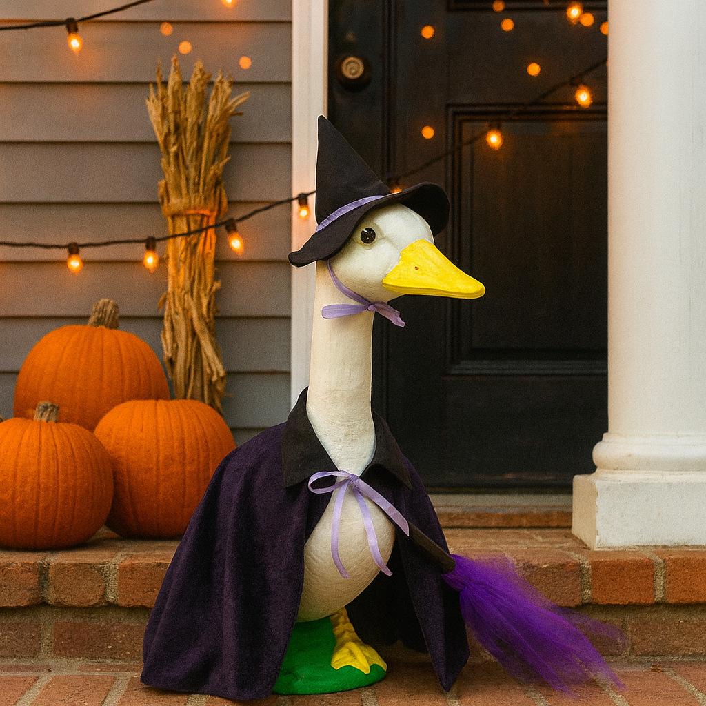 Porch Goose Halloween Purple Velvet Witch Cloak with Broomstick for Dogs
